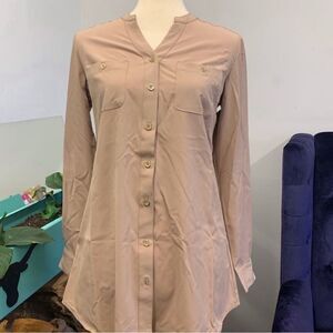 Denim & Co. Roll Tab Sleeve Button Front Soft Utility Tunic